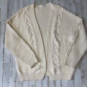 Womens Cable Knit Cardigan Cream Oversized Chunky‎ Knitwear Sweater Large
